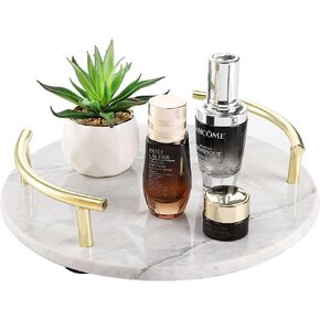 TOPZEA Marble Decorative Tray, 10 Inch Round Vanity Tray Perfume Tray Trinket Tray with Gold Metal Handles, Jewelry Display Tray for Counter, Vanity, Dresser, Nightstand, Bathroom in Saudi Arabia