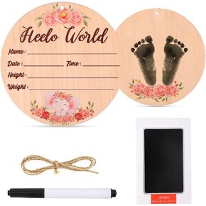 لافتة إعلان الطفل، لافتة إعلان خشبية لحديثي الولادة مع قلم تحديد ووسادة حبر لمطبوعات يد وأقدام الطفل، لافتة Hello World لحديثي الولادة للفتيات الصغيرات in Kuwait