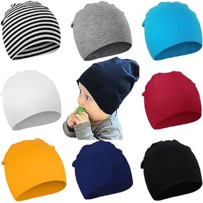 AQOKKA 8 Pack Unisex Baby Beanie Hat Infant Baby Soft Cute Knit Hospital Hats Cap Nursery Beanie in Kuwait