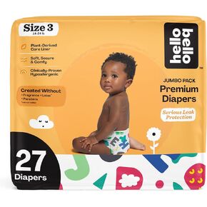 Hello Bello Premium Baby Diapers Size 3 27 Count of Disposable, Extra-Absorbent, Hypoallergenic, and Eco-Friendly Baby Diapers with Snug and Comfort Fit Alphabet Soup