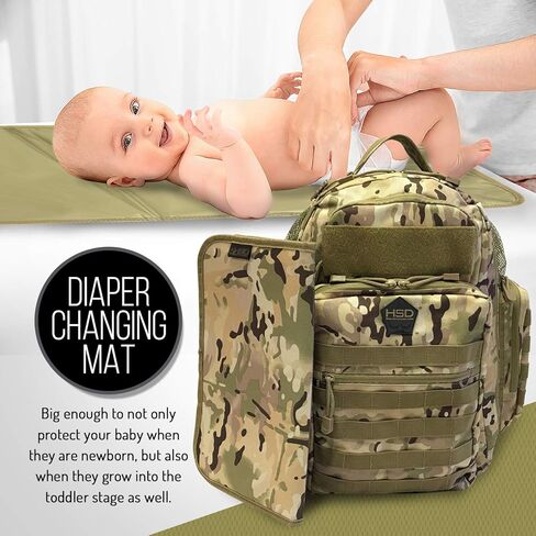 بساط تغيير الحفاضات من اتش اس دي، سهل التنظيف، ظهر بوليستر مقاوم للماء 600D، نمط عسكري (بني كويوت) in Kuwait
