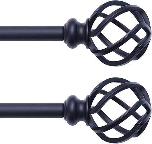QITERI Curtain Rod 38"-72" for windows 2 Pack with Twisting Cage Finials, 3/4" Adjustable Single Window Rod 38"-72",Black Drapery Rod of Window Treatment,2 Pack in Kuwait