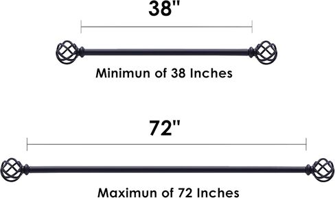 QITERI Curtain Rod 38"-72" for windows 2 Pack with Twisting Cage Finials, 3/4" Adjustable Single Window Rod 38"-72",Black Drapery Rod of Window Treatment,2 Pack in Kuwait