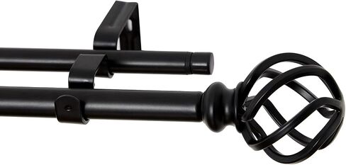 QITERI Curtain Rod 38"-72" for windows 2 Pack with Twisting Cage Finials, 3/4" Adjustable Single Window Rod 38"-72",Black Drapery Rod of Window Treatment,2 Pack in Kuwait