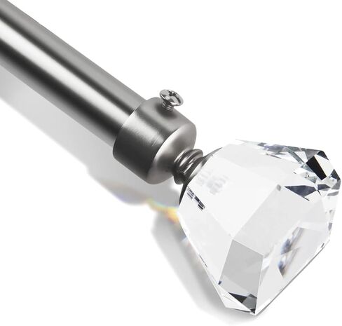 Curtain Rods for Windows 66 to 120, Silver Curtain Rods with Acrylic Diamond Crystal Finials, Brushed Nickel Curtain Rod, Decorative Curtain Rod, Adjustable Curtain Rod. in Kuwait