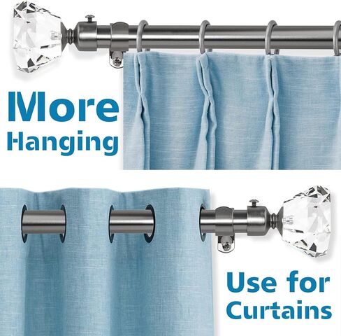 Curtain Rods for Windows 66 to 120, Silver Curtain Rods with Acrylic Diamond Crystal Finials, Brushed Nickel Curtain Rod, Decorative Curtain Rod, Adjustable Curtain Rod. in Kuwait