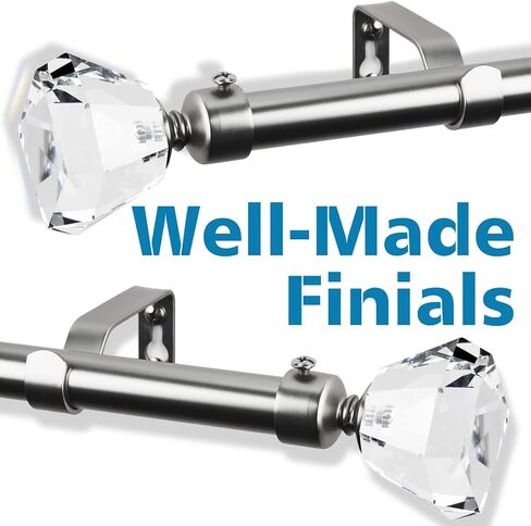 Curtain Rods for Windows 66 to 120, Silver Curtain Rods with Acrylic Diamond Crystal Finials, Brushed Nickel Curtain Rod, Decorative Curtain Rod, Adjustable Curtain Rod. in Kuwait