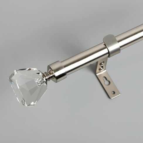 Curtain Rods for Windows 66 to 120, Silver Curtain Rods with Acrylic Diamond Crystal Finials, Brushed Nickel Curtain Rod, Decorative Curtain Rod, Adjustable Curtain Rod. in Kuwait