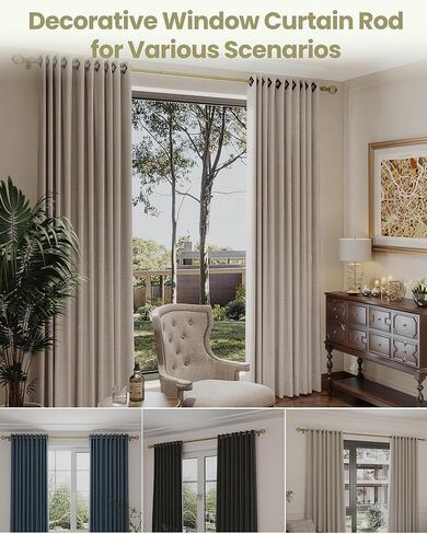 قضبان ستائر Box Space للنوافذ من 66 إلى 120 بوصة، طول قابل للتعديل بقطر 1 بوصة قضيب ستارة نافذة مزخرف مع تيجان معدنية وأقواس - ذهبي in Kuwait