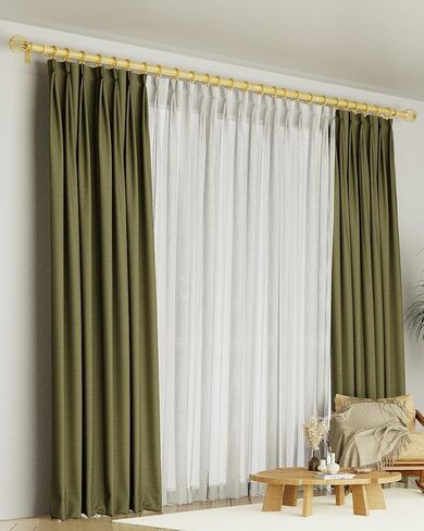 قضبان ستائر Box Space للنوافذ من 66 إلى 120 بوصة، طول قابل للتعديل بقطر 1 بوصة قضيب ستارة نافذة مزخرف مع تيجان معدنية وأقواس - ذهبي in Kuwait