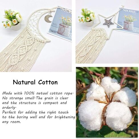 صائد الأحلام من قطعتين من JYHF لتزيين الغرفة، صائد أحلام ونجوم وقمر يدوي الصنع مع أضواء، معلّق على الحائط من القطن المنسوج البوهيمي لتزيين غرفة النوم المنزلية وحلية هدية in Kuwait