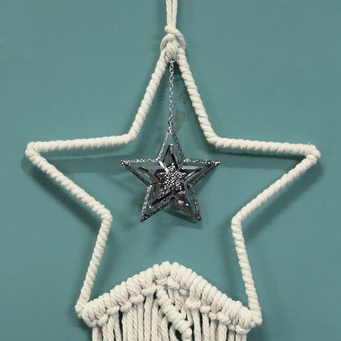 صائد الأحلام من قطعتين من JYHF لتزيين الغرفة، صائد أحلام ونجوم وقمر يدوي الصنع مع أضواء، معلّق على الحائط من القطن المنسوج البوهيمي لتزيين غرفة النوم المنزلية وحلية هدية in Kuwait