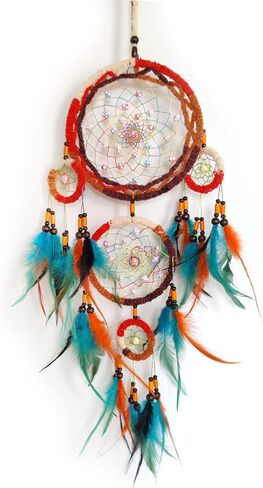 Dream Catchers Handmade Large Dream Catchers for Bedroom Colorful Blue Orange Feather Dream Catcher Wall Decor Home Hanging Ornaments in Kuwait