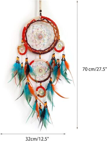 Dream Catchers Handmade Large Dream Catchers for Bedroom Colorful Blue Orange Feather Dream Catcher Wall Decor Home Hanging Ornaments in Kuwait
