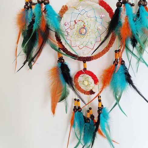 Dream Catchers Handmade Large Dream Catchers for Bedroom Colorful Blue Orange Feather Dream Catcher Wall Decor Home Hanging Ornaments in Kuwait