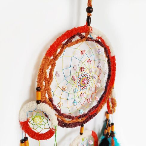 Dream Catchers Handmade Large Dream Catchers for Bedroom Colorful Blue Orange Feather Dream Catcher Wall Decor Home Hanging Ornaments in Kuwait
