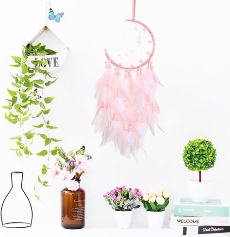 Handmade Blue Dream Catchers for Bedroom Adult, Circular Net for Wall Hanging Decor, Bedroom Decor for Boys Girls Teen Ornament Art Craft (Blue) (Pink) in Kuwait