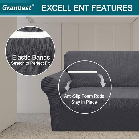 غطاء أريكة من Granbest غطاء أريكة مخطط قطعة واحدة لأريكة وسادتين، غطاء أريكة فاخر سميك لغرفة المعيشة، واقي أثاث ناعم، صديق للكلاب والقطط والحيوانات الأليفة (متوسط، رمادي) in Kuwait