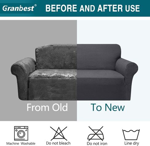 غطاء أريكة من Granbest غطاء أريكة مخطط قطعة واحدة لأريكة وسادتين، غطاء أريكة فاخر سميك لغرفة المعيشة، واقي أثاث ناعم، صديق للكلاب والقطط والحيوانات الأليفة (متوسط، رمادي) in Kuwait