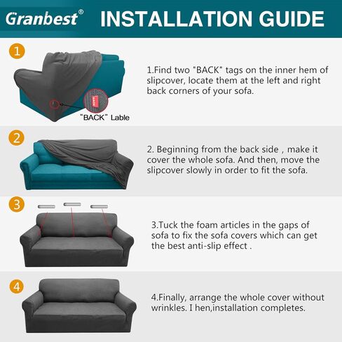 غطاء أريكة من Granbest غطاء أريكة مخطط قطعة واحدة لأريكة وسادتين، غطاء أريكة فاخر سميك لغرفة المعيشة، واقي أثاث ناعم، صديق للكلاب والقطط والحيوانات الأليفة (متوسط، رمادي) in Kuwait