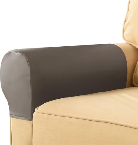vctops Waterproof Faux Pu Leather Armrest Covers Vintage Stretch Arm Covers for Chairs Couch Sofa Armchair Slipcovers for Recliner Sofa 2pcs, Black in Saudi Arabia