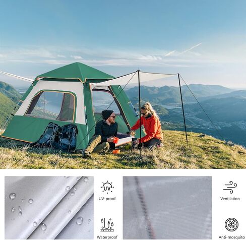 ABCCAMPING Camping Tent for 4 Person, Auto One Touch Tent Pop-Up Camping Tent，Family Dome Waterproof Backpacking Tent Easy Setup UV Cut Sun Shelter Tent in Kuwait