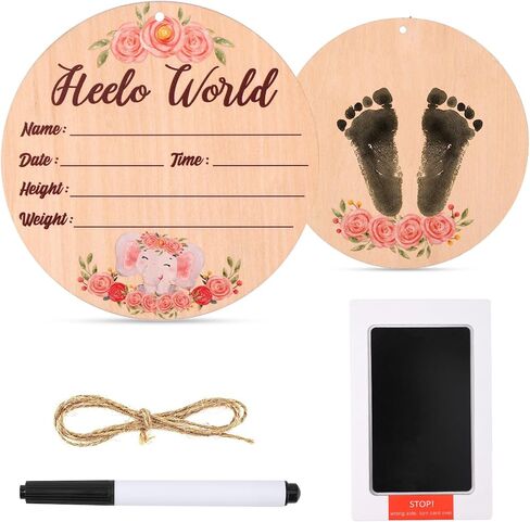 لافتة إعلان الطفل، لافتة إعلان خشبية لحديثي الولادة مع قلم تحديد ووسادة حبر لمطبوعات يد وأقدام الطفل، لافتة Hello World لحديثي الولادة للفتيات الصغيرات in Kuwait
