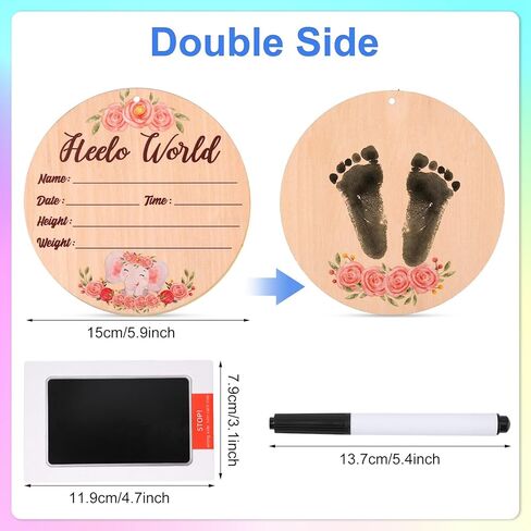 لافتة إعلان الطفل، لافتة إعلان خشبية لحديثي الولادة مع قلم تحديد ووسادة حبر لمطبوعات يد وأقدام الطفل، لافتة Hello World لحديثي الولادة للفتيات الصغيرات in Kuwait