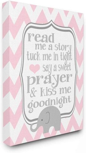 Stupell Industries The Stupell Home Decor، Read Me A Story/Elephant in Pink Chevron Grey Framed Wall Art 11 x 14، تصميم الفنان أشلي كالهون. in Kuwait