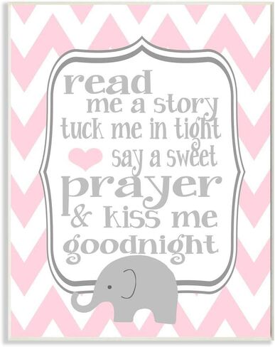 Stupell Industries The Stupell Home Decor، Read Me A Story/Elephant in Pink Chevron Grey Framed Wall Art 11 x 14، تصميم الفنان أشلي كالهون. in Kuwait