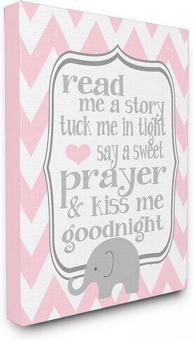 Stupell Industries The Stupell Home Decor، Read Me A Story/Elephant in Pink Chevron Grey Framed Wall Art 11 x 14، تصميم الفنان أشلي كالهون. in Kuwait