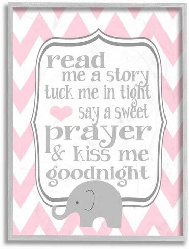 Stupell Industries The Stupell Home Decor، Read Me A Story/Elephant in Pink Chevron Grey Framed Wall Art 11 x 14، تصميم الفنان أشلي كالهون. in Kuwait