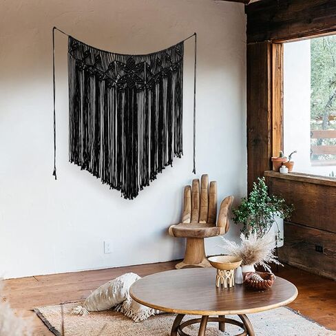 بوهو الجدار شنقا نسيج مكرامية، الفن المنسوج الحديث الأنيق، القطن البوهيمي المنسوجة يدويا ديكور المنزل، مطرز جدار الفن لغرفة نوم الزفاف غرفة المعيشة خلفية الجدار (39''x38'') in Kuwait