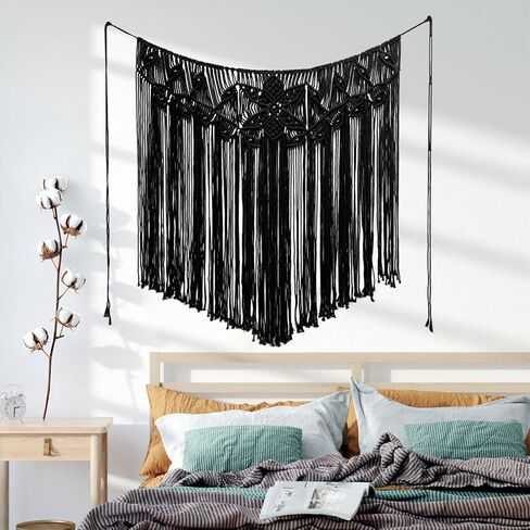 بوهو الجدار شنقا نسيج مكرامية، الفن المنسوج الحديث الأنيق، القطن البوهيمي المنسوجة يدويا ديكور المنزل، مطرز جدار الفن لغرفة نوم الزفاف غرفة المعيشة خلفية الجدار (39''x38'') in Kuwait