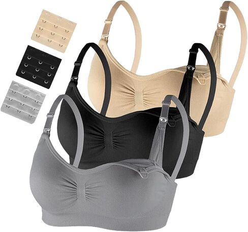 MANJIAMEI حمالة صدر للرضاعة الطبيعية للنساء، 3 قطع من حمالات الصدر للأمهات أثناء النوم والرضاعة الطبيعية، ملابس داخلية للحمل مع تمديدات in Kuwait