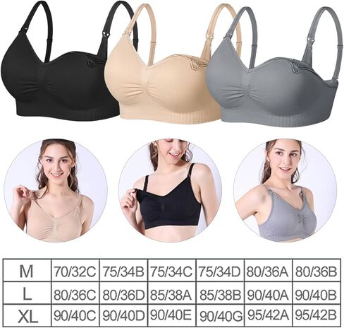 MANJIAMEI حمالة صدر للرضاعة الطبيعية للنساء، 3 قطع من حمالات الصدر للأمهات أثناء النوم والرضاعة الطبيعية، ملابس داخلية للحمل مع تمديدات in Kuwait