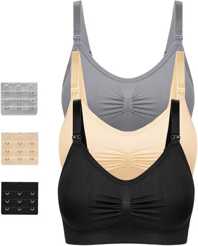 MANJIAMEI حمالة صدر للرضاعة الطبيعية للنساء، 3 قطع من حمالات الصدر للأمهات أثناء النوم والرضاعة الطبيعية، ملابس داخلية للحمل مع تمديدات in Kuwait