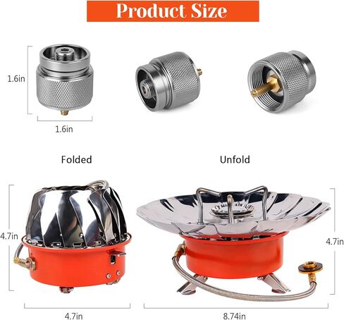 انمورفين موقد تخييم مقاوم للرياح، موقد قابل للطي ومقاوم للرياح من جميع النواحي 3600 واط قابل للتعديل مع محول علبة الوقود، موقد محمول للاستخدام الخارجي للطبخ والتخييم والمشي لمسافات طويلة والنزهات وما in Kuwait