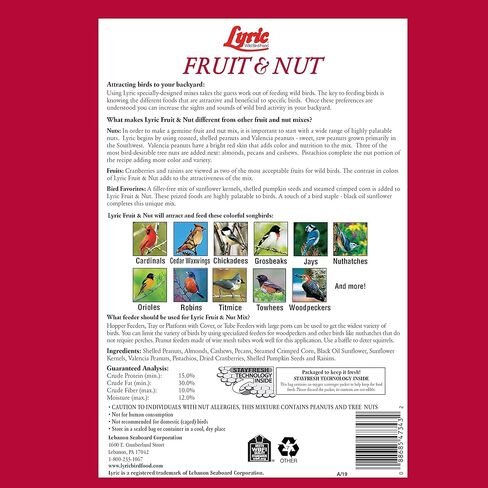 Lyric Fruit and Nut Wild Bird Seed - High Energy Wild Bird Food Mix - Attracts Woodpeckers, Chickadees & Other Songbirds - 5 lb bag in Kuwait