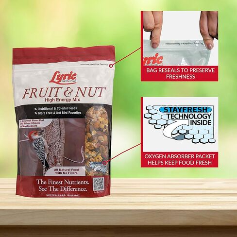 Lyric Fruit and Nut Wild Bird Seed - High Energy Wild Bird Food Mix - Attracts Woodpeckers, Chickadees & Other Songbirds - 5 lb bag in Kuwait