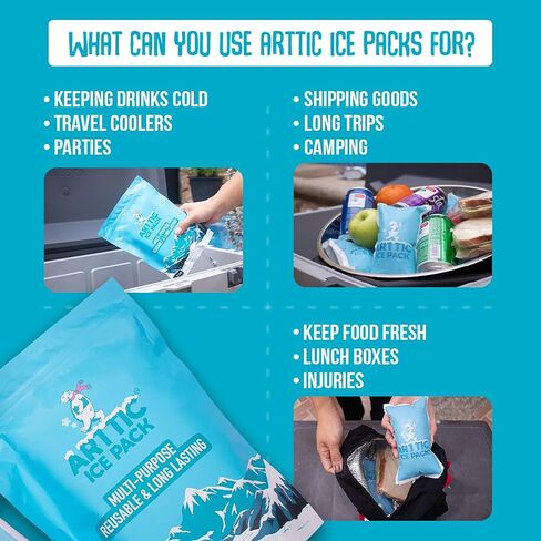 اكياس ثلج جل من ارتتيك - ثلج جاف لشحن الاطعمة المجمدة والاصابات وصناديق الغداء - اكياس ثلج متعددة الاغراض وقابلة لاعادة الاستخدام وتدوم طويلا - عبوات باردة للمبردات والحفاظ على الطعام طازجا - اكياس in Kuwait