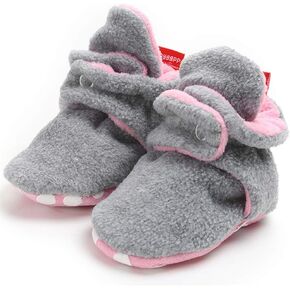 Infant Baby Girls Boys Fleece Booties Soft Non-Slip Sole Winter Warm Cozy with Grippers Stay On Socks Newborn Toddler First Walkers Crib Shoes
