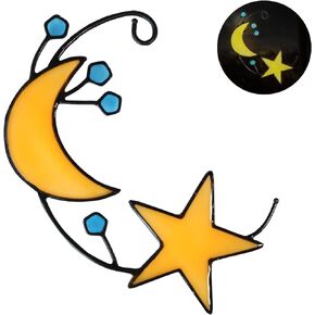 VESMATITY Luminous Moon and Stars Valentine's Decorations, Glow in Dark Hanging Stained Glass Window Hanging Suncatcher, Moon and Stars Glass Window Decoration Gifts for Lovers and Family in Kuwait