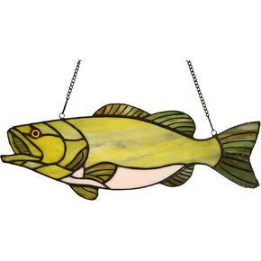 Bieye W10067 Largemouth Bass Fish Tiffany Style ملون الزجاج مع سلسلة، 40.64 سم عرض × 15.24 سم ارتفاع in Kuwait