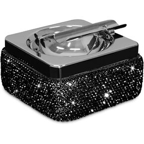 Ashtray,Stainless Steel Ashtray with Lid Bling Crystal Diamonds,Cigarette Ashtray for Indoor or Outdoor Use,Ash Holder for Smokers,Desktop Smoking Ash Tray for Home Office Decoration,Square - Silver