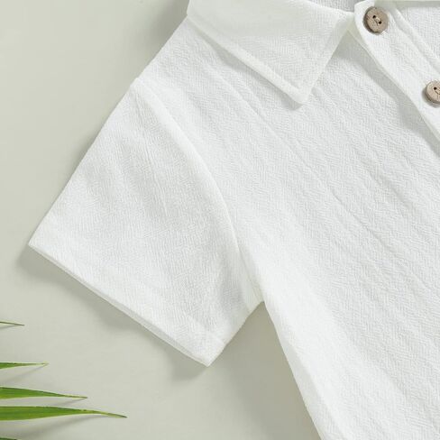 2Pcs Toddler Baby Boy Summer Cotton Linen Outfits Solid Color Short Sleeve Button Down Lapel Shirt Tops and Shorts Set in Saudi Arabia