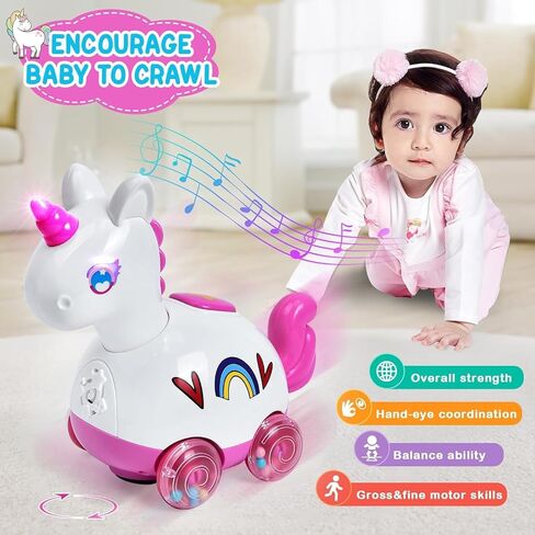 Musical Unicorn Crawling Baby Toys for 6 9 12 Months 1+ Year Olds, Baby Toy with Light & Music, Baby Learning Educational Development Tummy Time Crab Walking Toys, Infant Toys Girl Boy Babies Gift in Kuwait