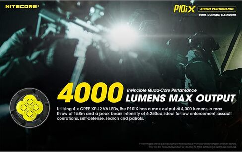 مصباح يدوي تكتيكي Nitecore P10iX، 4000 لومن LED USB-C قابل لإعادة الشحن ومدمج للغاية مع منظم LumenTac in Saudi Arabia