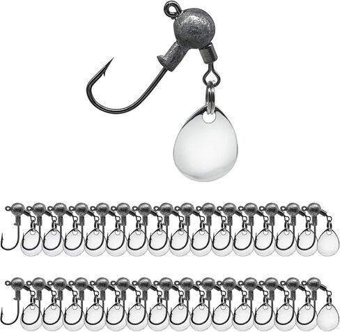CWSDXM Jig Head with Spinner Blades, Round Ball Head Jig Fishing Hooks Unpainted Jig Heads for Crappie Bass Trout Walleye Fishing 3g/30pcs, 5g/25pcs, 10g/20pcs in Kuwait