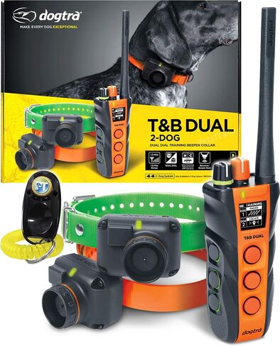 Dogtra T&B ثنائي الطلب للكلاب للتدريب عن بعد وطوق الصافرة - مدى 1.5 ميل، صيد رياضي في المرتفعات، مقاوم للماء بالكامل، قابل لإعادة الشحن، ثابت، تحديد الموقع - يتضمن جهاز تدريب PetsTEK in Saudi Arabia